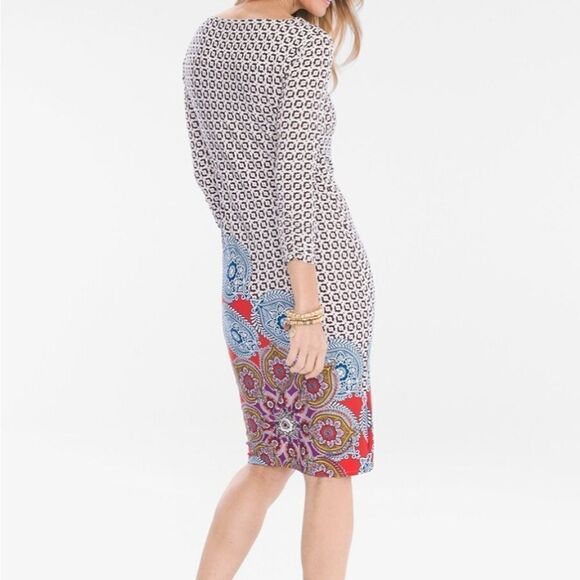 Chico's Printed Ruched Sleeve Dress - Picture 12 of 12